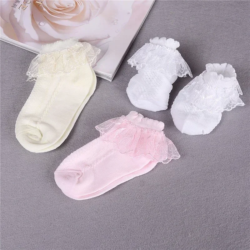 Baby Girl Toddler Kids Socks Breathable Cotton Lace Ruffle Princess Mesh Children Ankle Short Floor Sock Solid White Pink Yellow