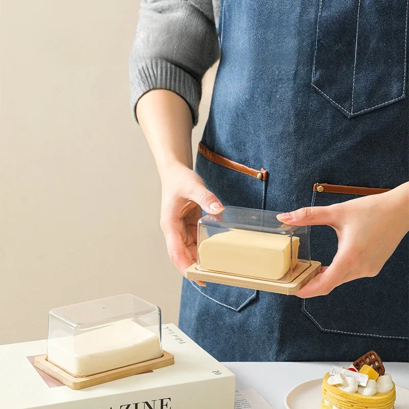​ طبق زبدة الخيزران الحديث الاسكندنافي مع غطاء أكريليك شفاف كونترتوب تخزين المطبخ صندوق حاوية الزبدة المقاوم للغبار الحد الأدنى