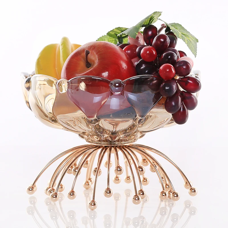 Jellyfish Shaped Glass Fruits Plate Decorative Metal Floral Snack Serving Tray Dinnerware Ornament Art Dining Table Furnishing