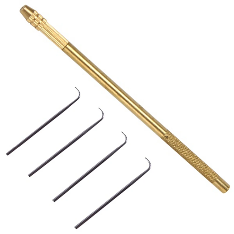 4Pcs Ventilating Needles +1 Brasss Holder Making/Repair Lace Wigs Toupee Hairpiece Wig Knotting Hook Sets Beaded Hook