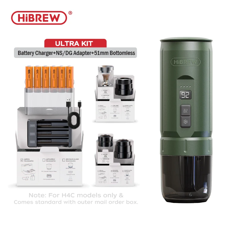 HiBREW H4C H4C Portable Espresso Coffee Machine Replaceable Battery Pack 51MM Bottomless Ground Coffee Accessory Nes DG Adapter