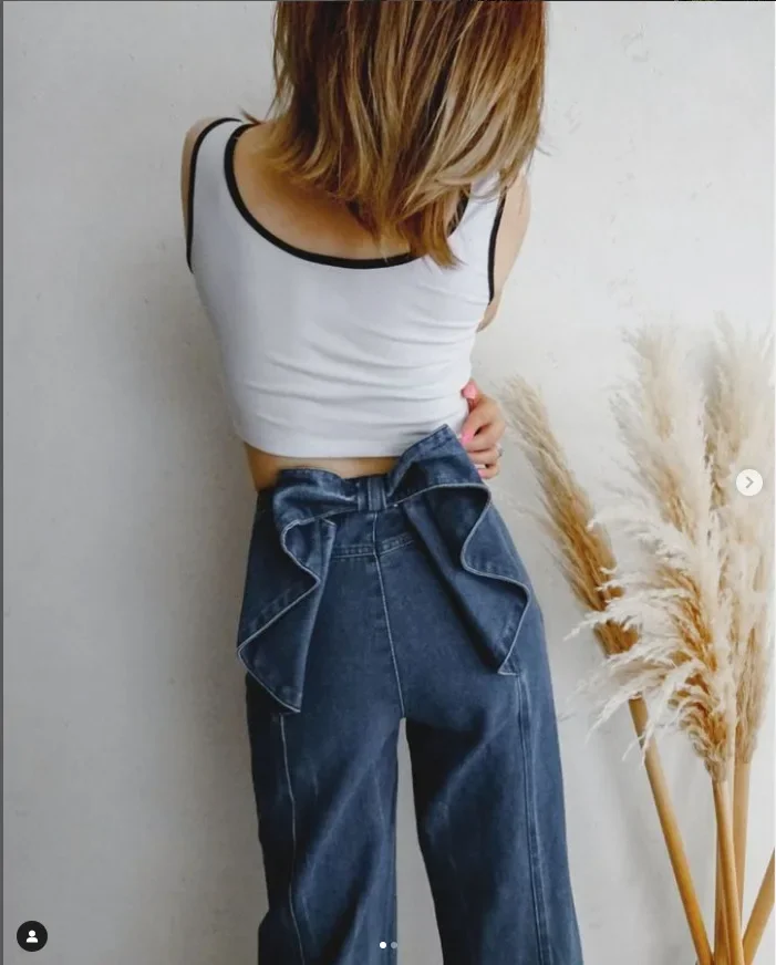 KUSAHIKI Back Bow Design Wide Leg Casual Jeans Versatile for Slimming Women Long Trousers 2024 New Fashion Demin Pants