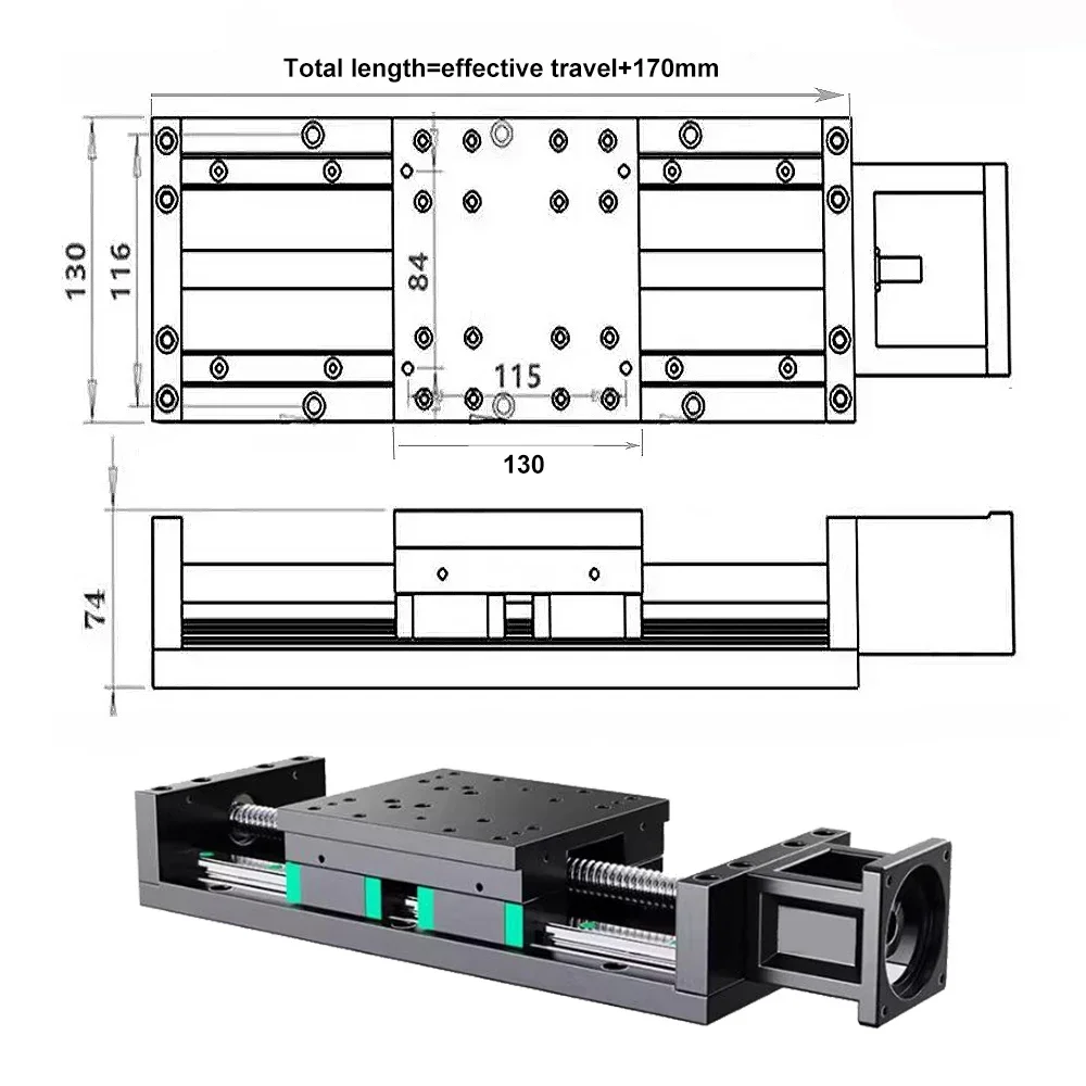 130mm Wide Steel Sliding Table SFU1605/1610 200KG Heavy Duty CNC Ball Screw Linear Stage Load HGR15*2 HGH15CA*4 100~1000mmStroke