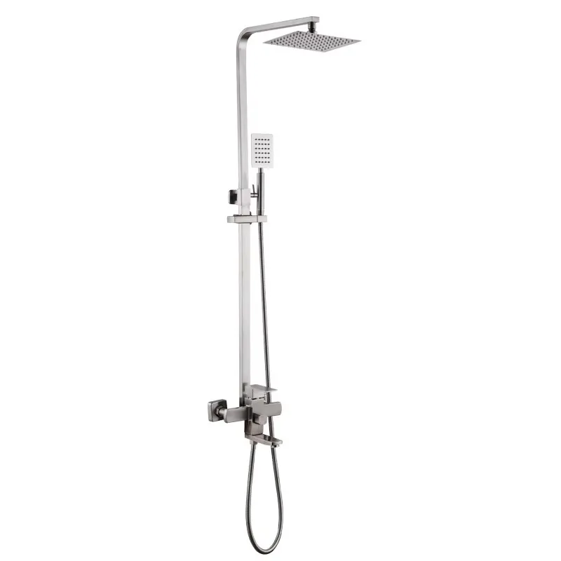 304 Stainless Steel Square Shower Set Bathroom Three-Stage Hot Cold Adjustable Top Spray Single Handle Brushed Surface Treatment