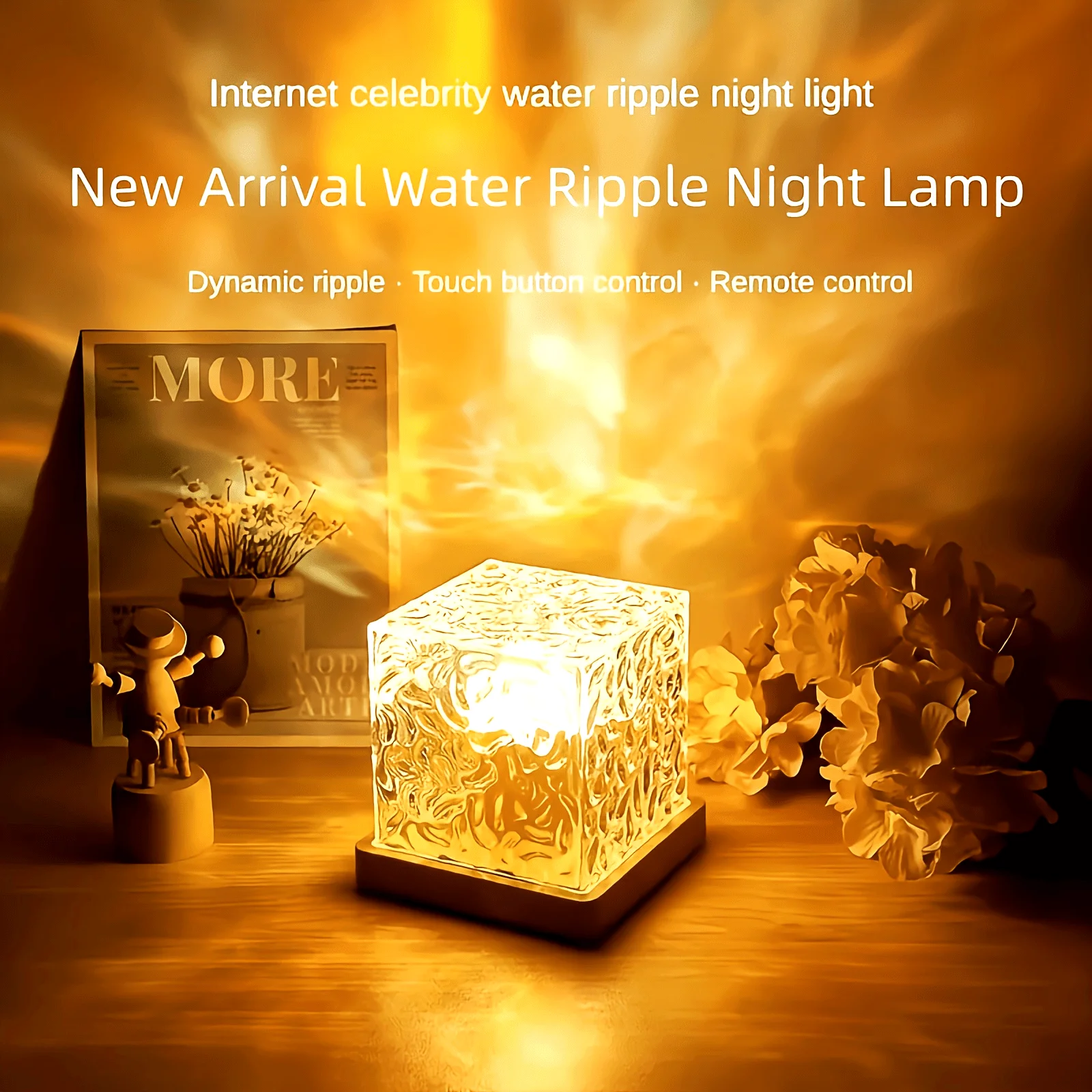 Water Wave Lamp Galaxy Projector Light 16 Colors Dynamic Rotating Dynamic Flame Crystal Lamp Remote Control RGB Dimmable Decor