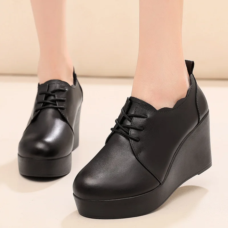 6 سنتيمتر 8 سنتيمتر 11.5 سنتيمتر حجم صغير 33-43 جلد طبيعي أسافين أحذية شتاء 2025 أحذية عالية الكعب منصة مع الفراء مكتب نموذج أمي