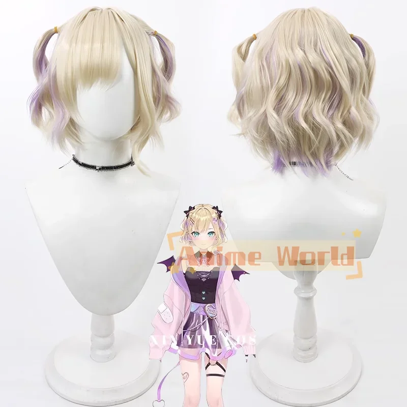 

Vtuber Kurumi Noah Cosplay Wig Short Blonde Purple Heat Resistant Synthetic Hair Halloween Role Play Party Carnival + Wig Cap