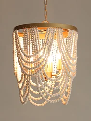 Gold Chandelier Wooden Beaded Lighting Fixture Fringe Hanging Light Kitchen Baby Kids Room Foyer Bedroom Dining Room Wood Lamp