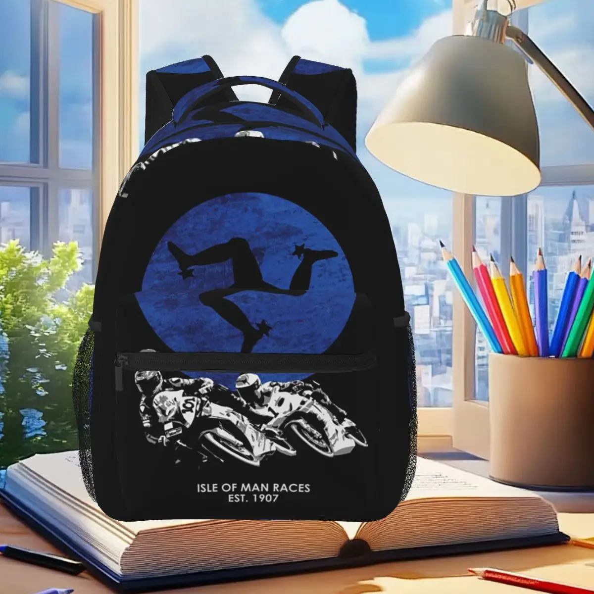 

Isle Of Man Tt Road Motorcycle Race Cycling Suit GP Backpack Student Boys Girls BookBag School Bag Shoulder Bags for Men Women