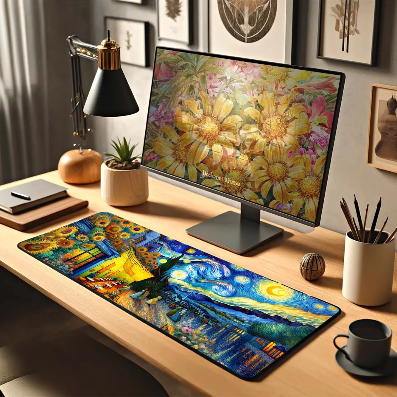 1PC Gaming Mouse Pad Large Keyboard Pad 31.5 x 11.8 inch Van Gogh Sunflower Mouse Pad Keyboard Non-Slip Table Pad