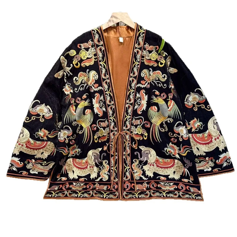 Ethnic Style National Style V Heavy Industry Embroidery Retro Jacquard Short Sleeve Versatile Short Top Jacket Chinese Exquisite