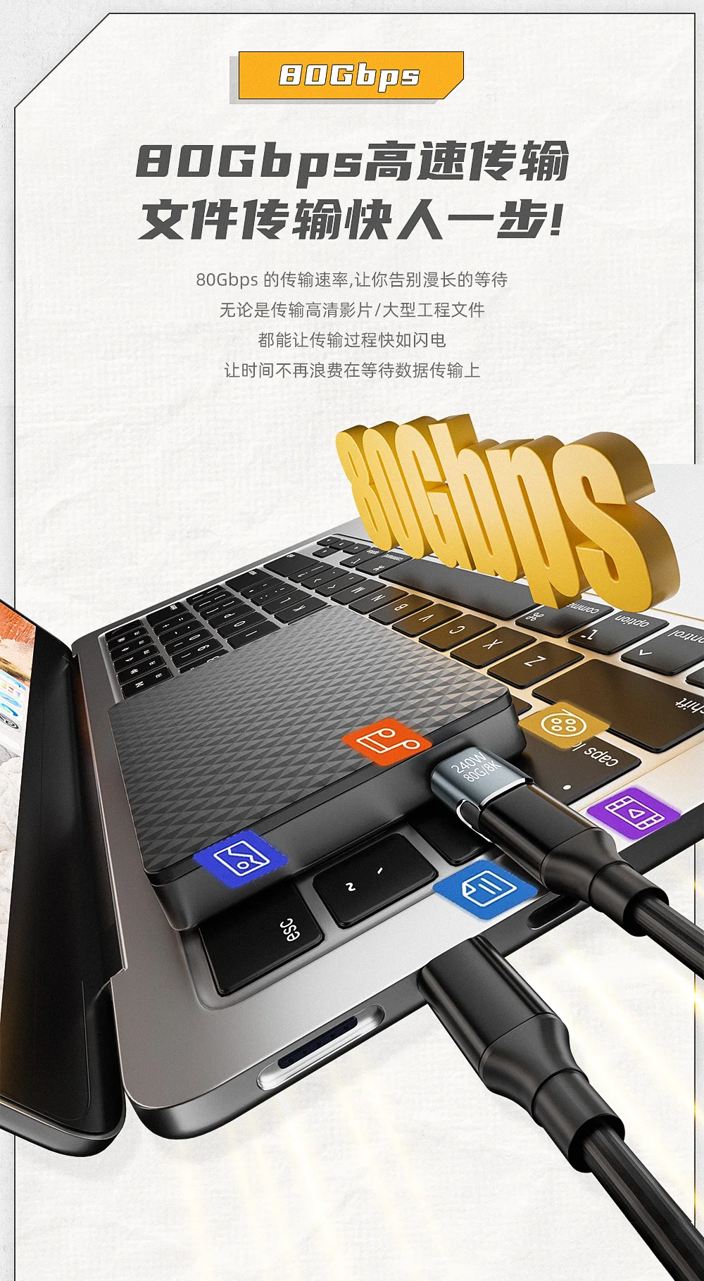 USB4 Thunderbolt4/3 USB C ถึงอะแดปเตอร์ Type C 240W 80Gbps Fast CHARGING MAGNET Charge Converter สาย 8K @ 60Hz อะแดปเตอร์