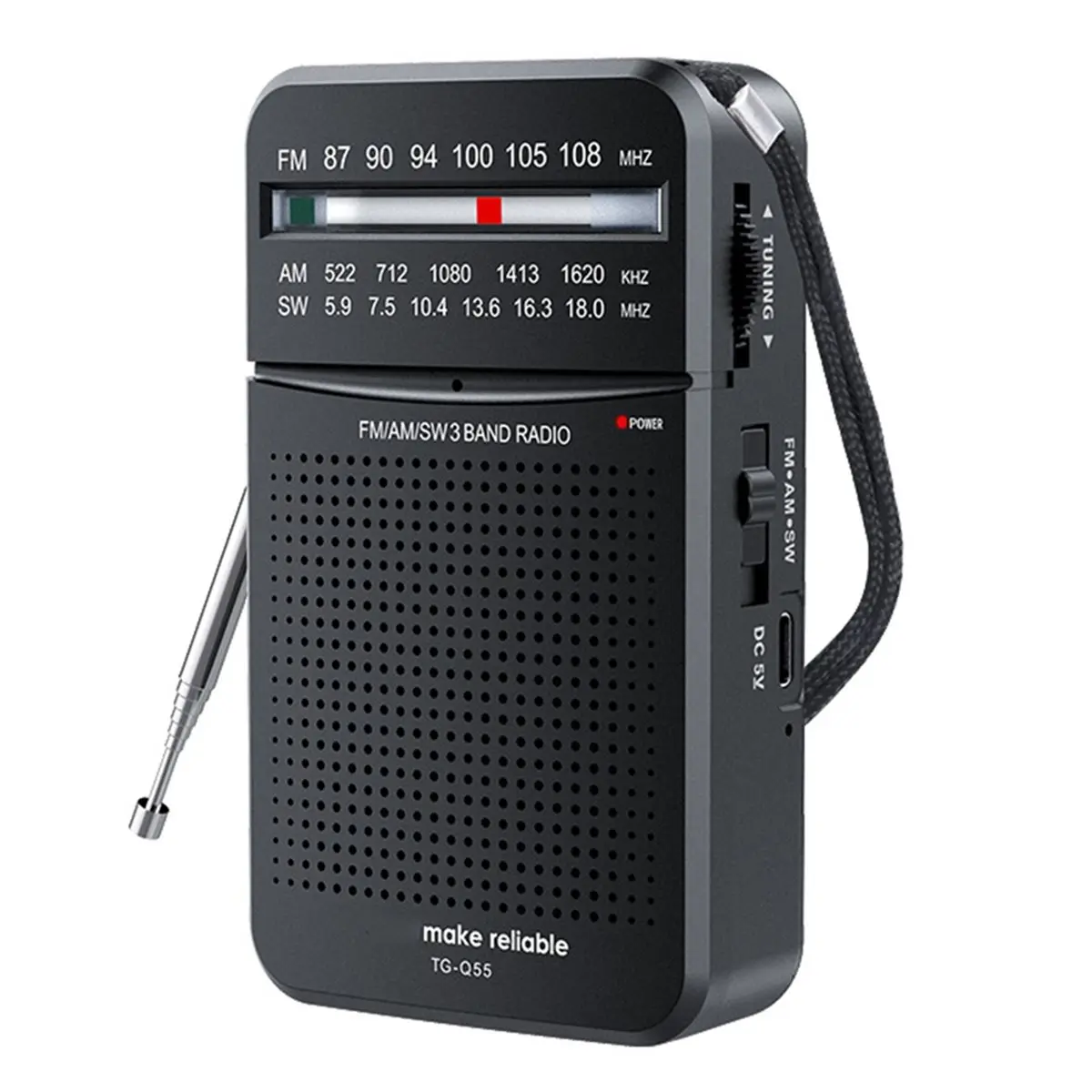 Type-C Rechargeable Pocket Radio with Built-in Speaker for Seniors and Outdoor Use