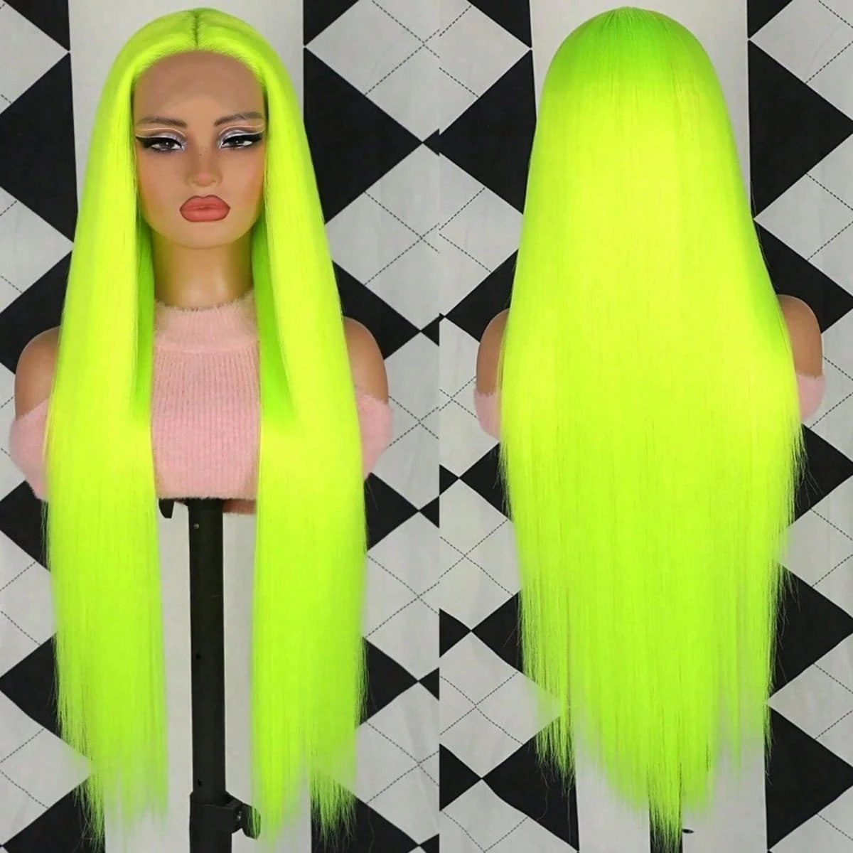 

Флуоресцентные зеленые прямые синтетические парики 13x4 HD, длинные прямые зеленые волосы для женщин и девушек, для вечеринок, отпуска, повседневного использования, Хэллоуина