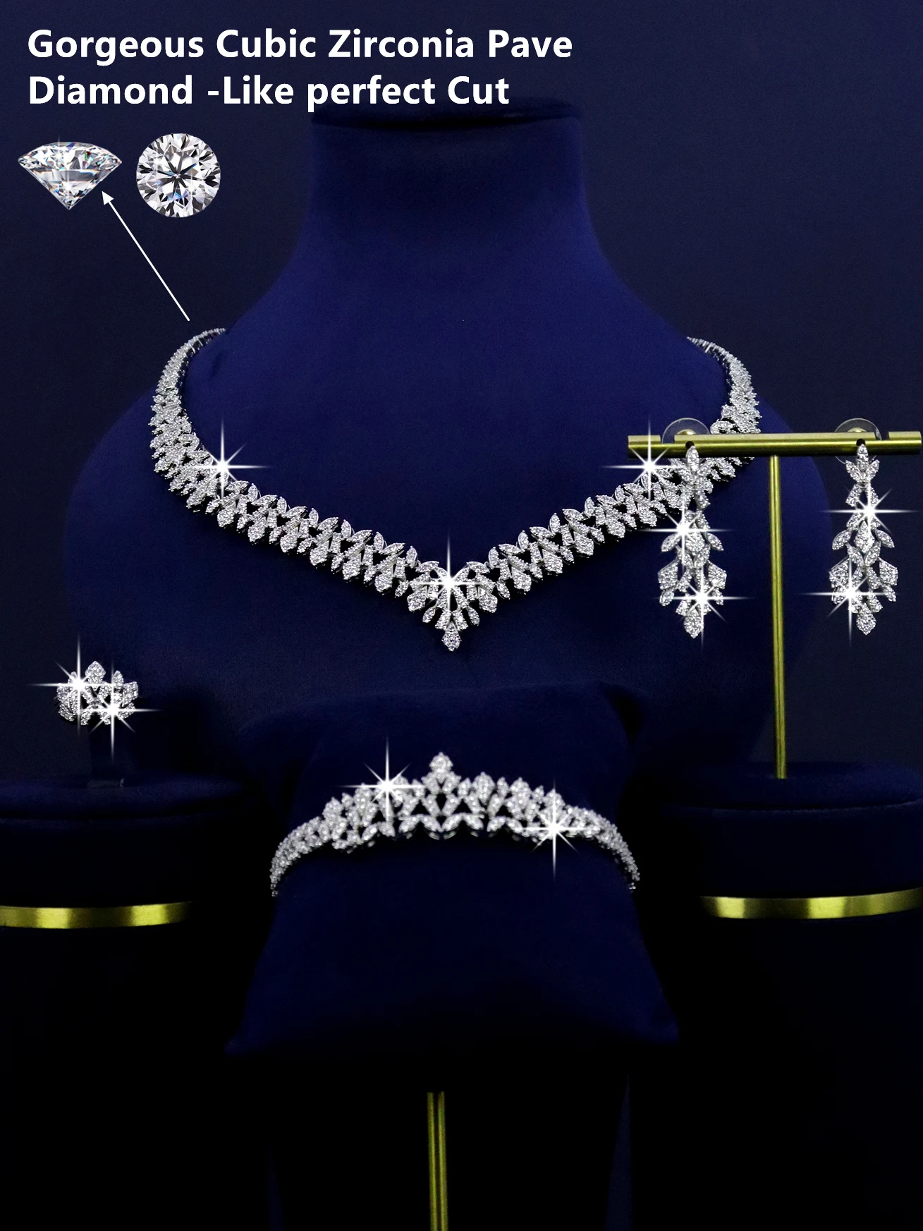 4 Beautiful Fashion Women's Jewelry V-shaped Design Arab Dubai Bridal Wedding Jewelry Set