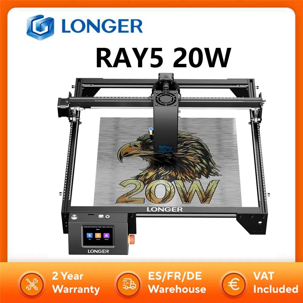 LONGER RAY5 20W graveur Laser écran tactile 32 bits jeu de puces WIFI 0.08*0.1mm Laser gravure par points Machine de découpe zone 375*375mm