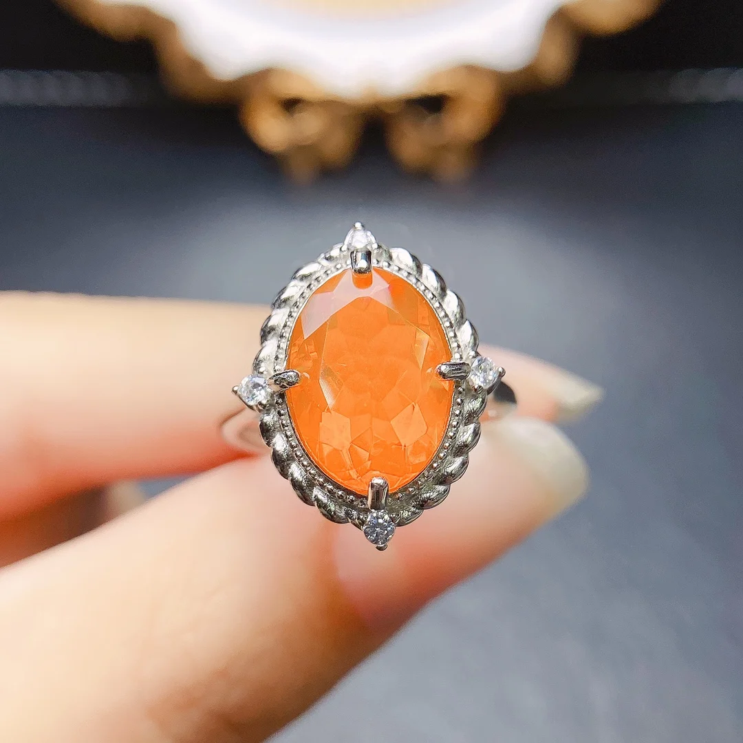 AAA VVS Orange Fire Opal Women's Ring 925 Sterling Silver Opal Engagement Ring For Women Promise Rings