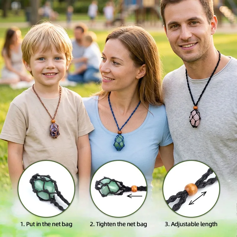 10pc Multi-Color Multi-Size Adjustable Woven Net Stone Stretchable Macrame Pendant Bead Holder Boho Retro Choker