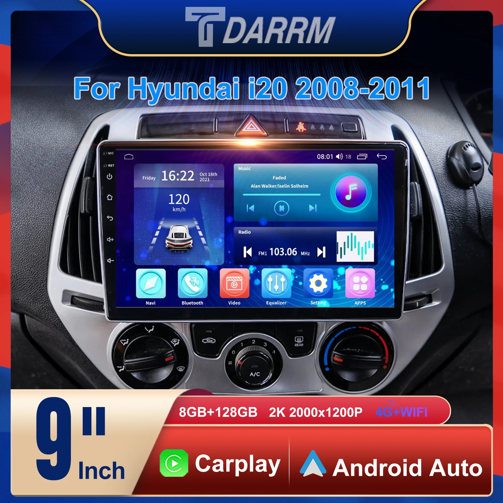

Car Radio Automotivo Auto Stereo Multimedia For Hyundai i20 2008 - 2011 Navigation WiFi/4G GPS Android 12 Carpaly Screen Player