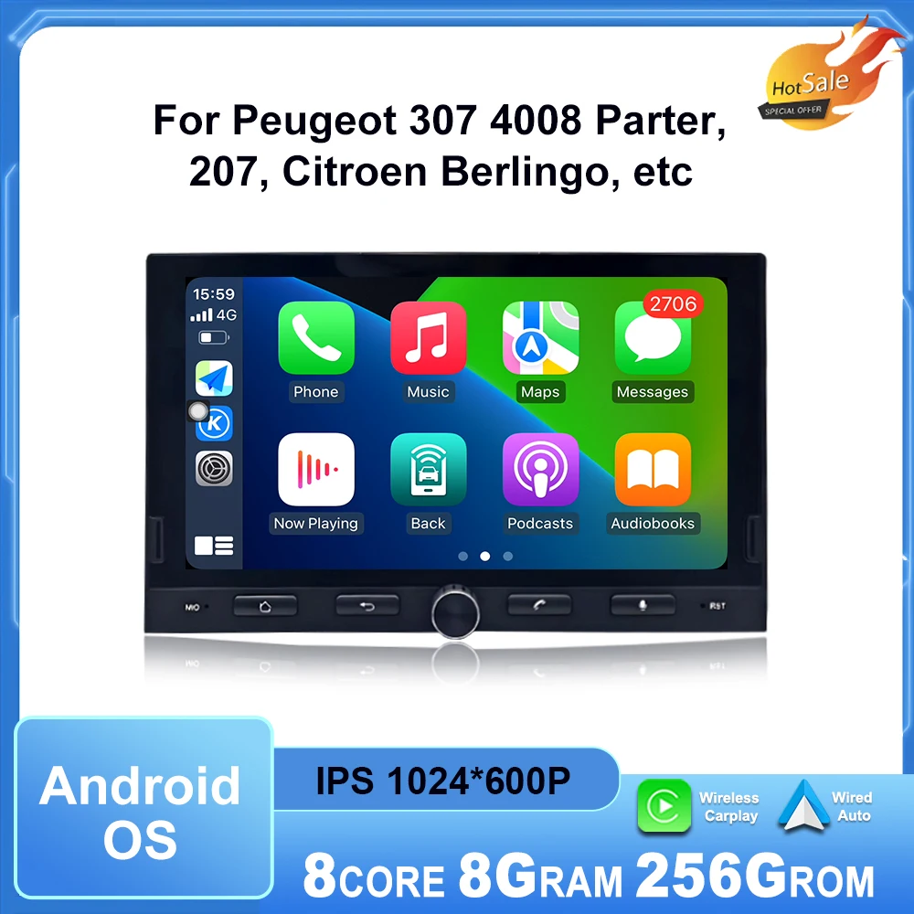 Android OS for Peugeot 307 4008 Parter,  207, Citroen Berlingo, etc Car Multimedia Player Wireless Carplay GPS Navi DSP WiFi BT