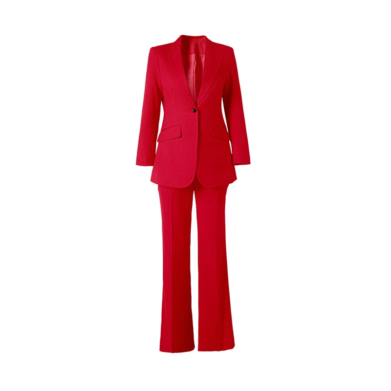 5 Colors Finework Superior Style New Fall Thick Fabric Women 2PCS Lady Suit Single Buttton Blazer Flare Pants OL Twin Sets