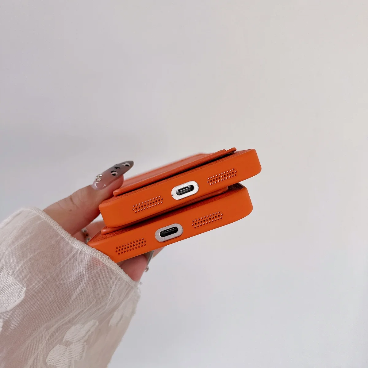 Leather Orange Color Card Holder Case For iPhone 17 Air 16 E 15 14 13 12 Mini 11 Pro X XR XS Max 7 8 Plus SE Wallet Pocket Cover view 6