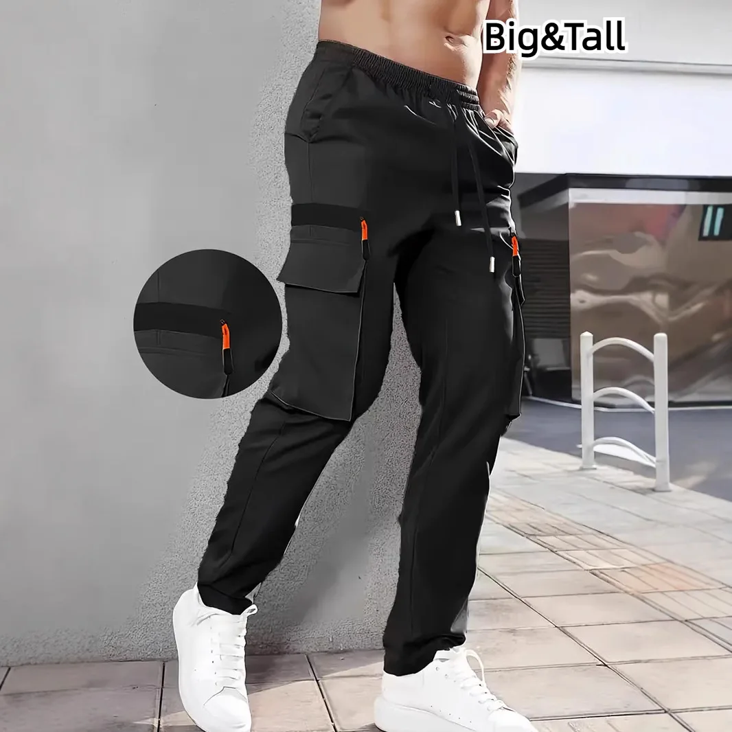 

Большие и высокие мужские повседневные брюки-карго с несколькими карманами, свободный крой, всесезонные рабочие брюки европейского размера, уличная мода, уличная одежда
