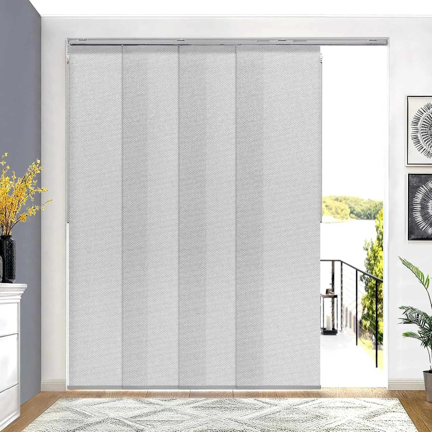 Adjustable Panel Track Blinds, Light Filtering Grey | Vertical Blinds for Sliding Doors, Extendable Track (45 3/4