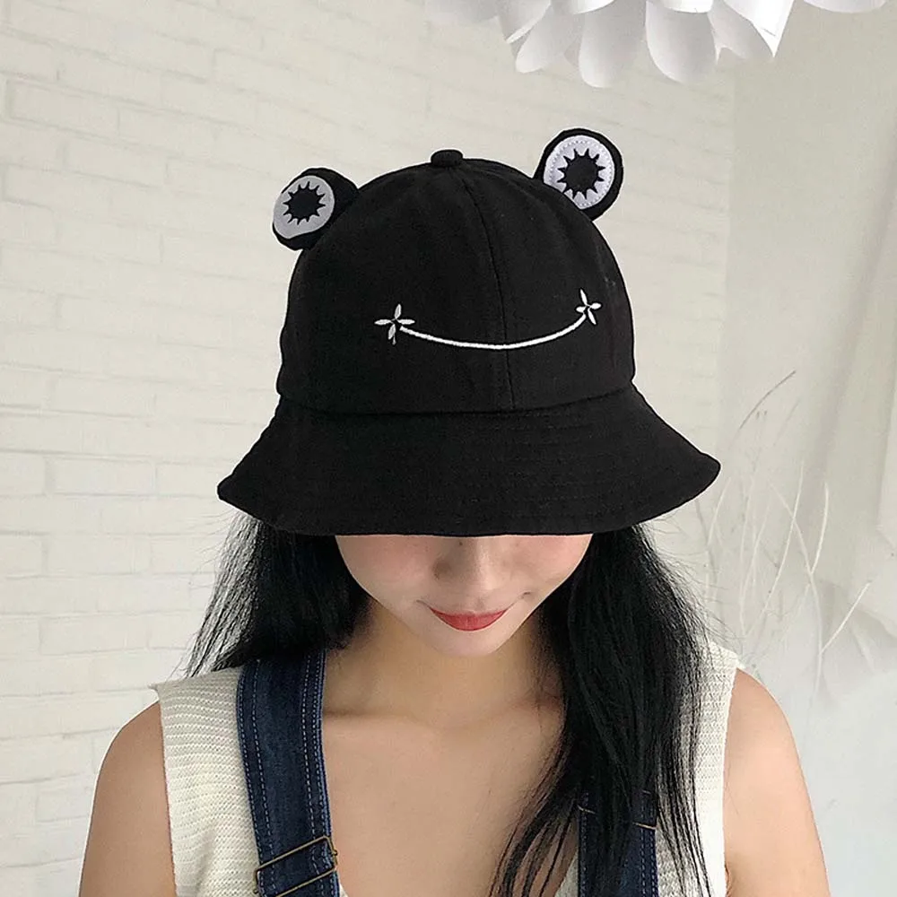 Cute Anti-Fog Cotton Embroidery Sun Protective Frog Fisherman's hat Sun Hat Visors Hat Bucket cap