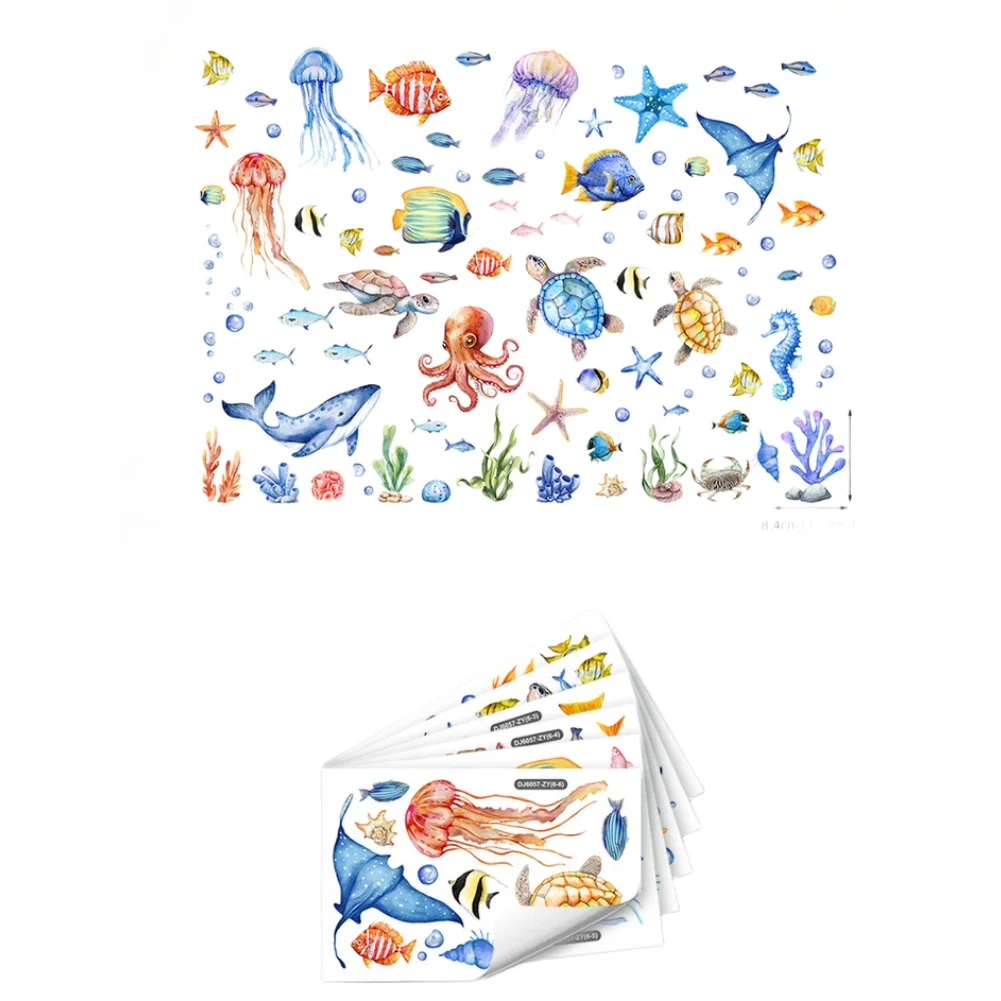 Whale Starfish Sea Animal Stickers Bathroom Decor Static Cling Double-sided Patterns Waterproof PVC Easy Application