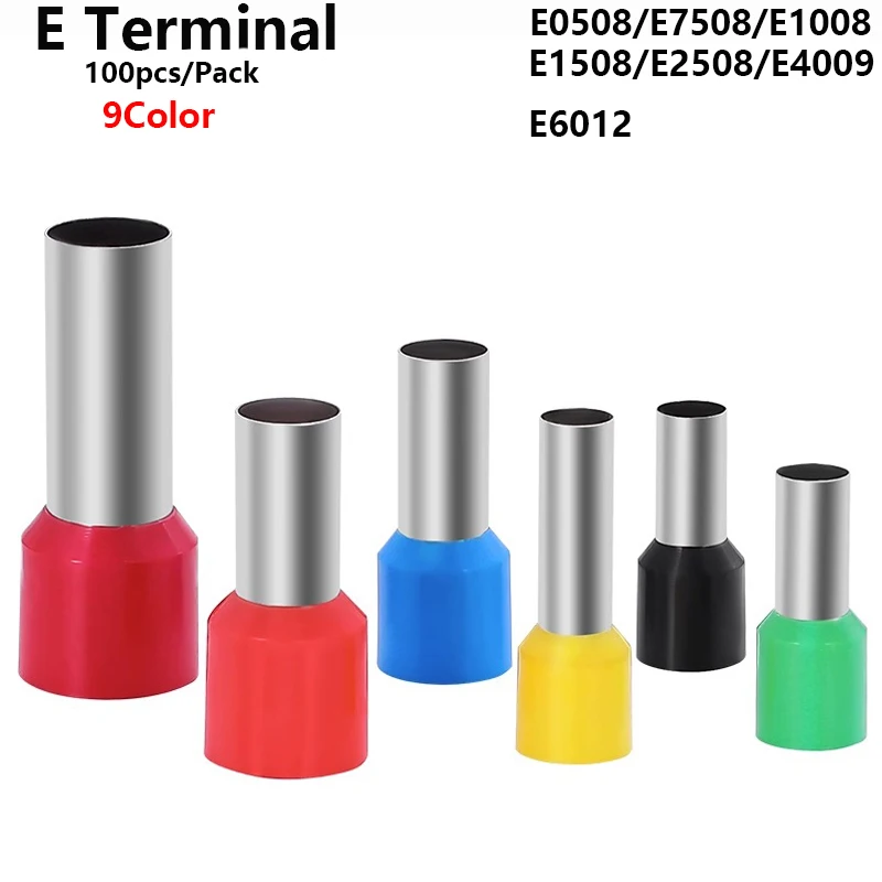 100pcs/Pack E0508 E7508 E1008 E1508 E2508 Insulated Ferrules Terminal Block Cord End Wire Connector Electrical Crimp Terminator