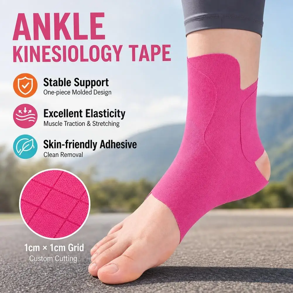 Pre Cut Kinesiology Ankle Tape Cotton Elastic Athletic Support Patch With Hot Melt Adhesive For Running And Gym Workouts