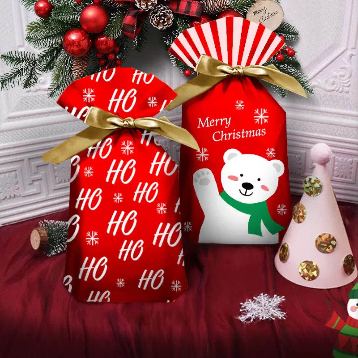 ,santa gift bags drawstring,Xmas festival party goody bags Florist supplies Mom boxes Goodie bag Mystery gift box Designer bags