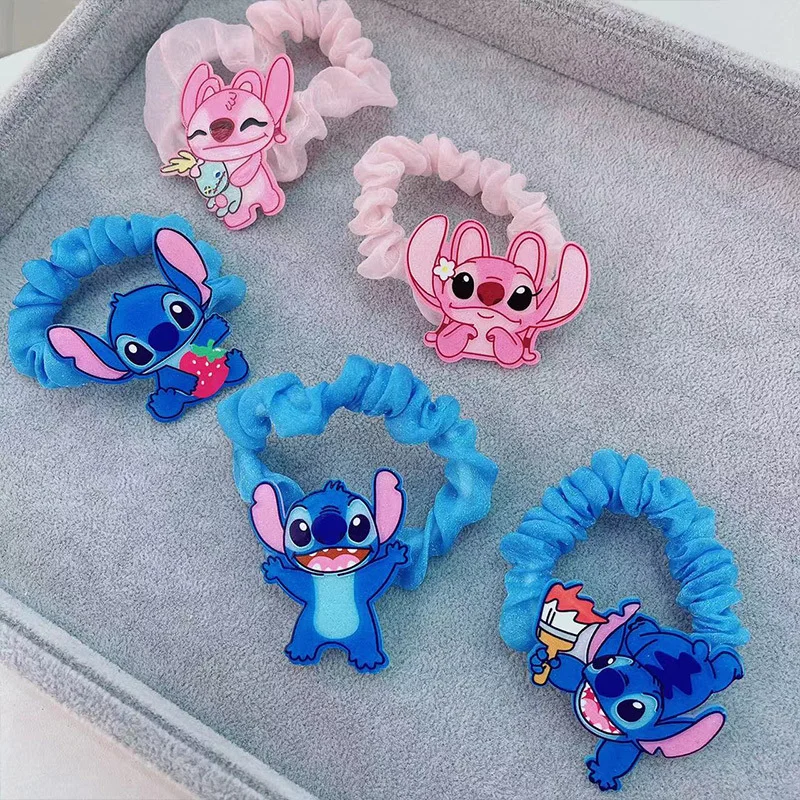 1/5pcs Disney Anime Stitch Hair Rope Hair Tie Acrylic Kawaii Hairpin For Girls Cute Hair Accessories Baby Popular Haircatches