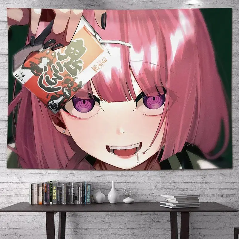 VIKAMA Bocchi The Rock Anime Wall Tapestry Pink Hair Eye Demon Manga Home Decor Premium Quality Soft Durable Cozy Aesthetic Gift