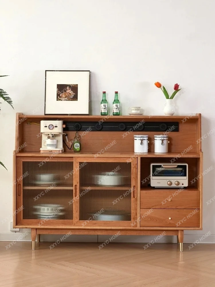 TT Solid Wood Sideboard Simple Nordic Cherrywood Coffee Machine Wire-Wrap Board Storage Cabinet