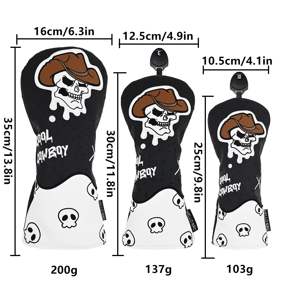 Golf Wood Cover PU Material For Driver Fairway Hybrid Waterproof Protector Cover Skull Golf Headcovers Soft Durable Club Covers