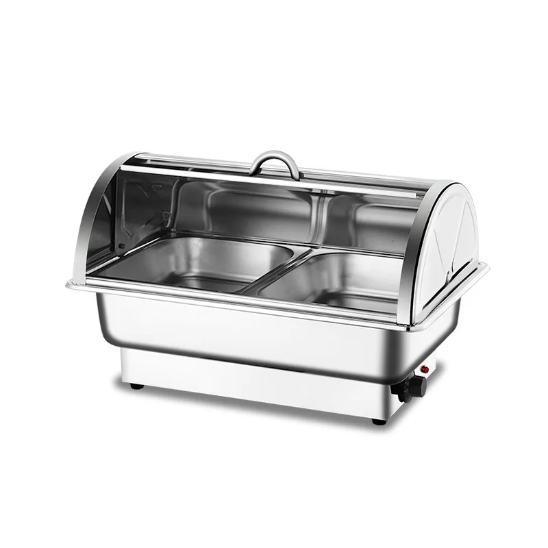 Calentador de alimentos Rectangular de acero inoxidable con capacidad de 9L eléctrico todo en uno, buffets de desayuno para hoteles, estufa con tapa Visual cuadrada