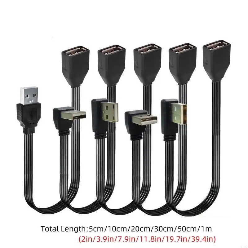 슈퍼 플랫 유연한 USB 2.0 A 남성-여성 90 각도 확장 어댑터 케이블 USB2.0 남성-여성 오른쪽/왼쪽/위/위