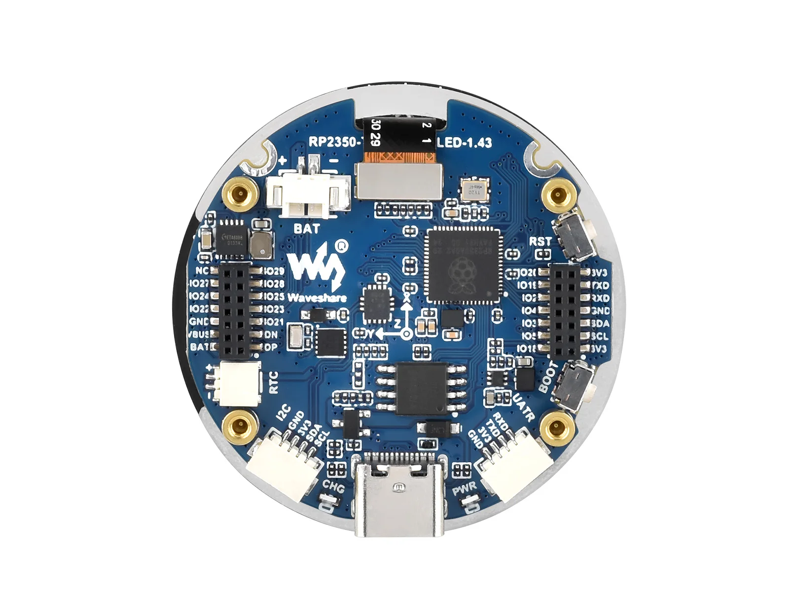 RP2350 1.43inch AMOLED Display Development Board, 466×466, SPI Interface Round Display, Onboard Accelerometer And Gyroscope Sens