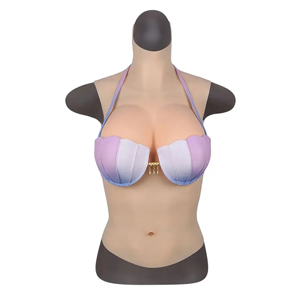 Realistic Breasts Forms High Collar Silicone Fake Boobs for Crossdresser Sissy Drag Queen Cosplay Artificial Chest Breastplates