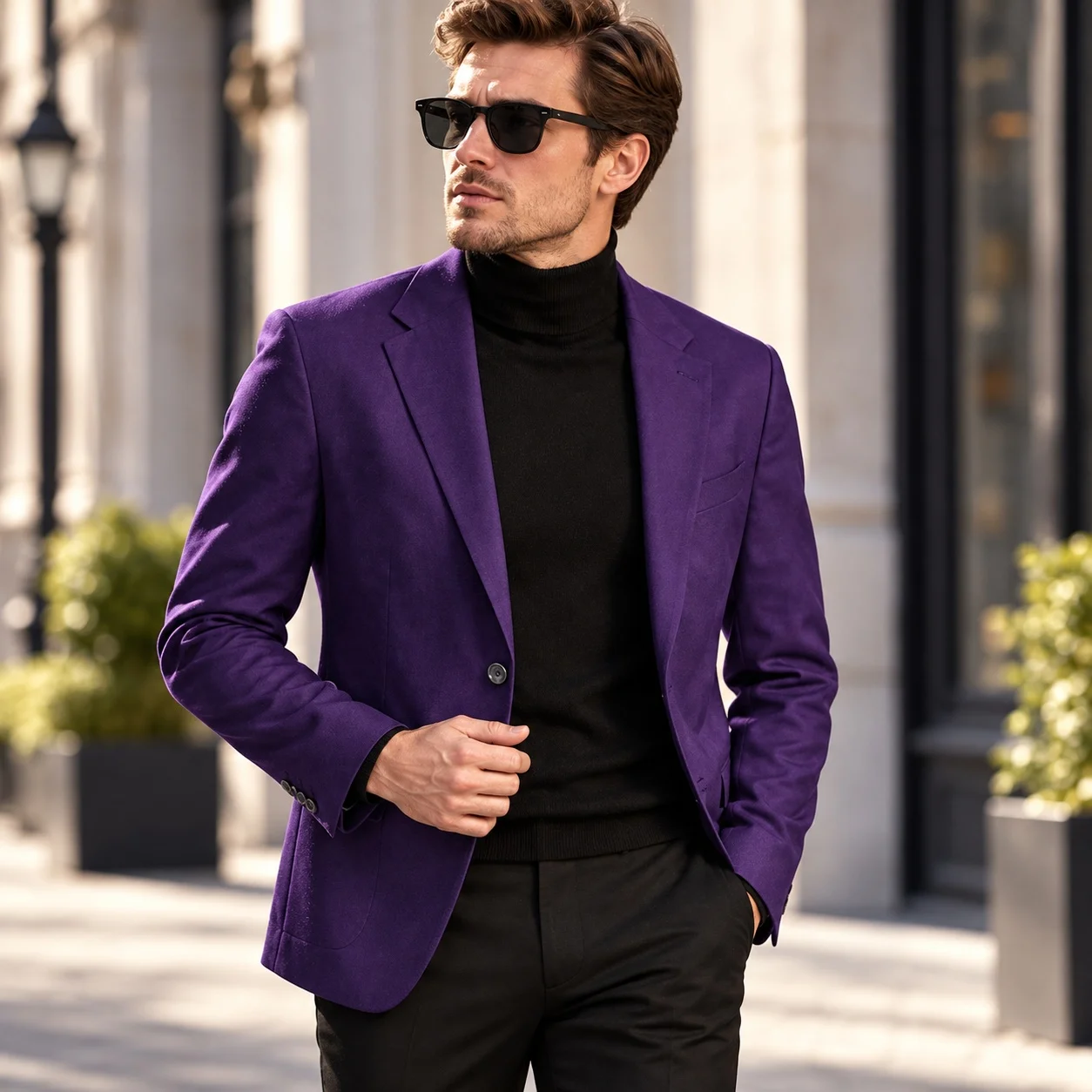 Slim Fit Casual Suit Commuter with Applique or Panel Construction Single Breasted Two Button Closure Long Sleeve Autumn for Men
