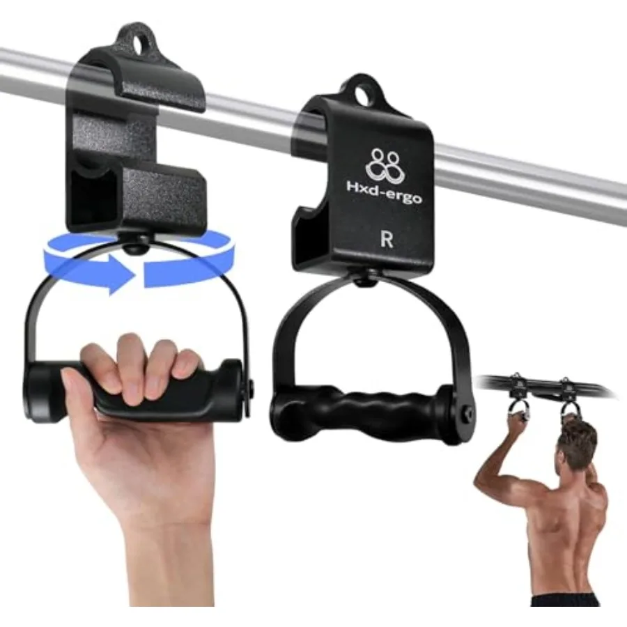 

Rotating Pull-Up Handles for LAT Pulldown and Seated Rows: Ergonomic Steel Handles in Black with Quick-Attach Design for Streng