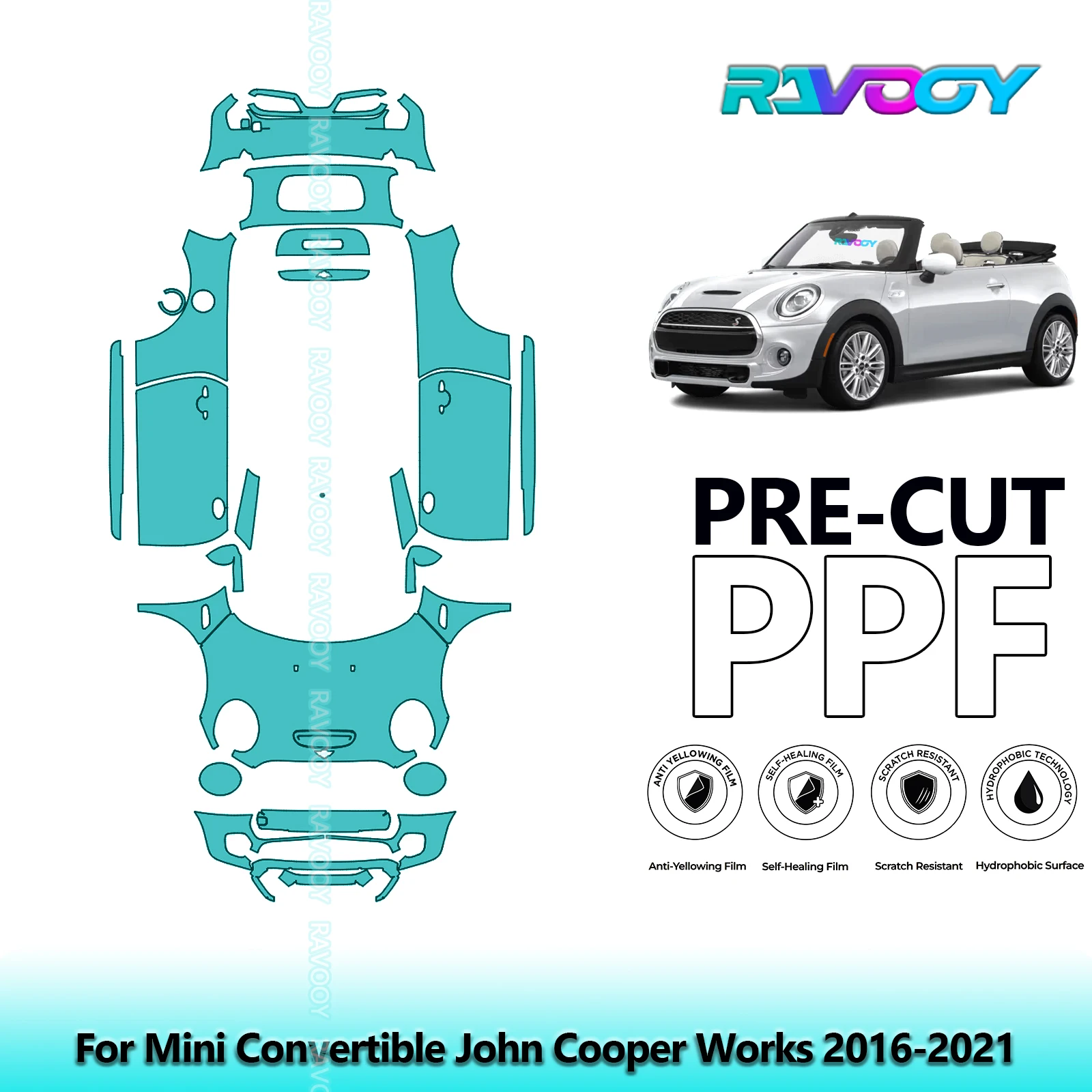 

8.5Mil Precut PPF Paint Protection Film Full Vehicle Clear Bra For Mini Convertible John Cooper Works 2016-2021