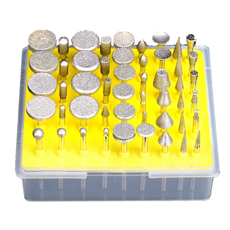 50pcs Diamond Grinding Needle Point Burr Bits Drill Head Accessories Tip Alloy Cylindrical Ball Tool