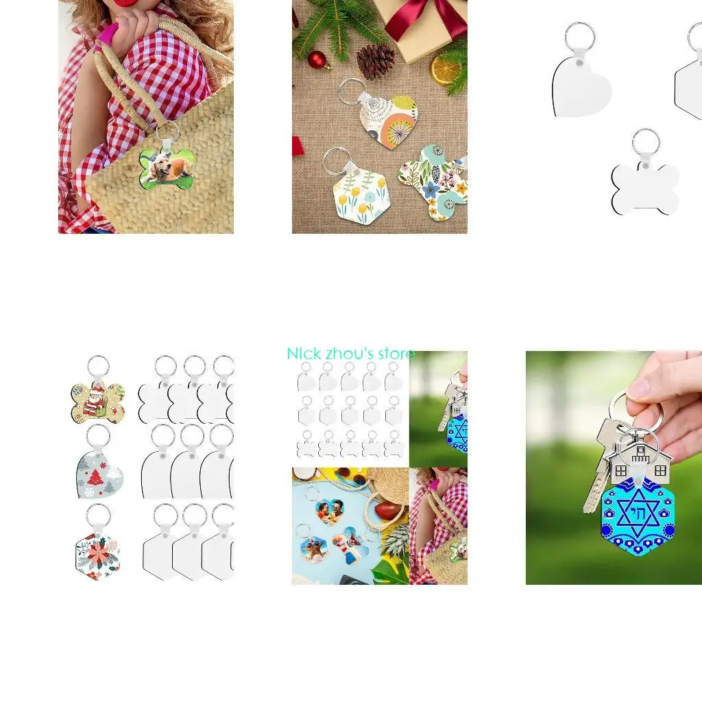 

E15E Pack of 15pcs Sublimation Blank Keychains Set DIY MDF Keychains Bag Tag