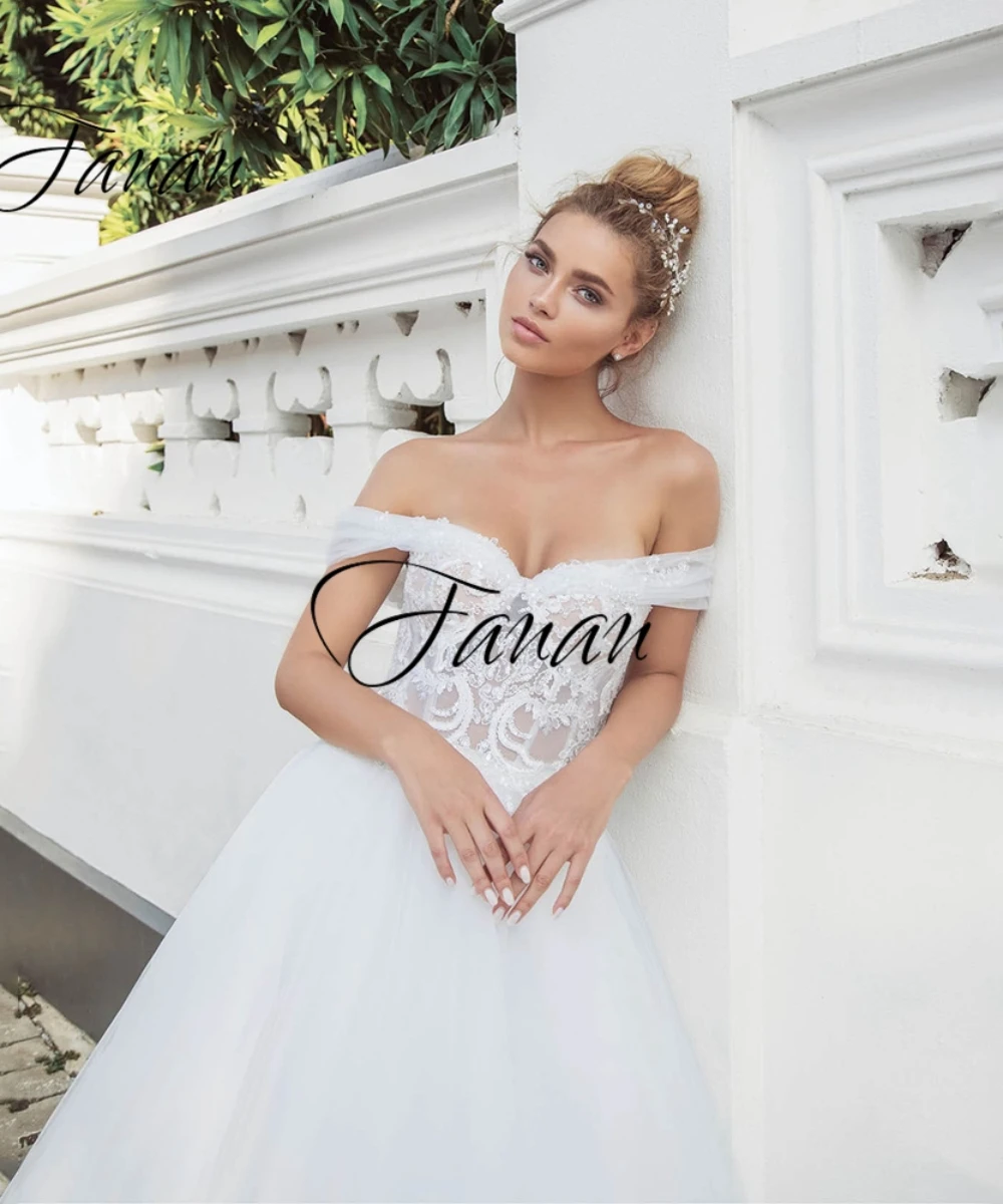 Dostosowana suknia ślubna Sweetheart Off-The Shoulder Backless Lace Appliques A-Line Bridal Gown robe soirée mariage Свадебное