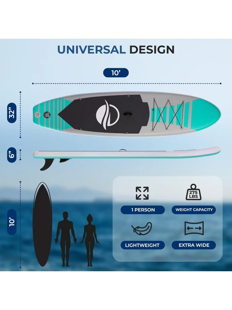 لوح مجداف قابل للنفخ مقاس 10 بوصات مع منصة واسعة مقاس 32 بوصة - سطح EVA غير قابل للانزلاق، هيكل بغرز منسدلة، 3 قطع Al
