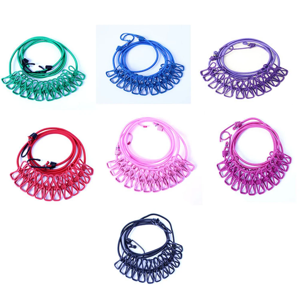 

Elastic Clothesline Lightweight Portable Travel Clothesline With Clips Camping Outdoor Rope Clips for Towels Underwear Socks