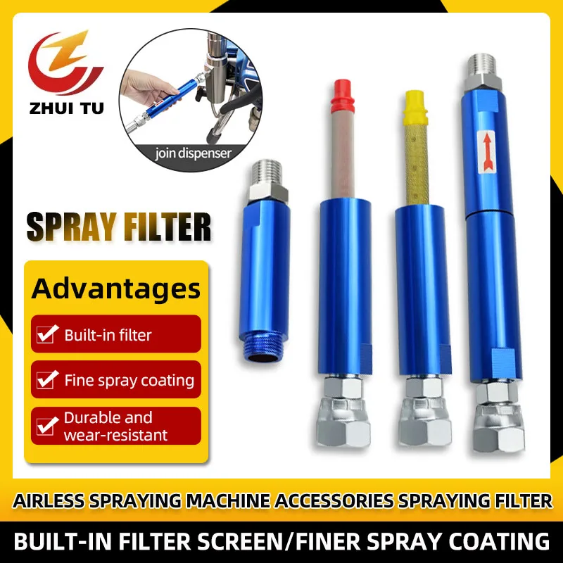 Blue Airless Spray Machine Filter With Two Connector Joint Adapters Airless Paint Spray Gun Accessories